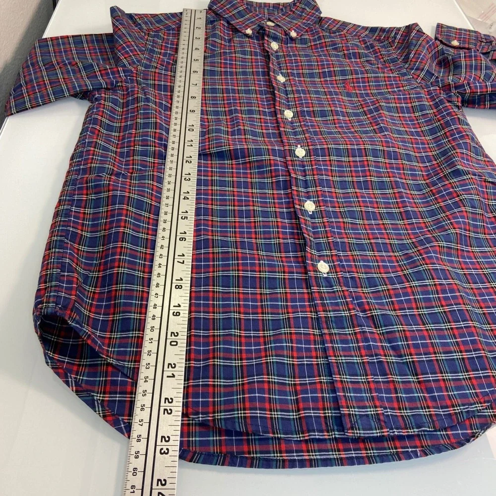 Ralph Lauren Boys Size M (10-12) Plaid Button Down Shirt Red Blue Preppy Classic